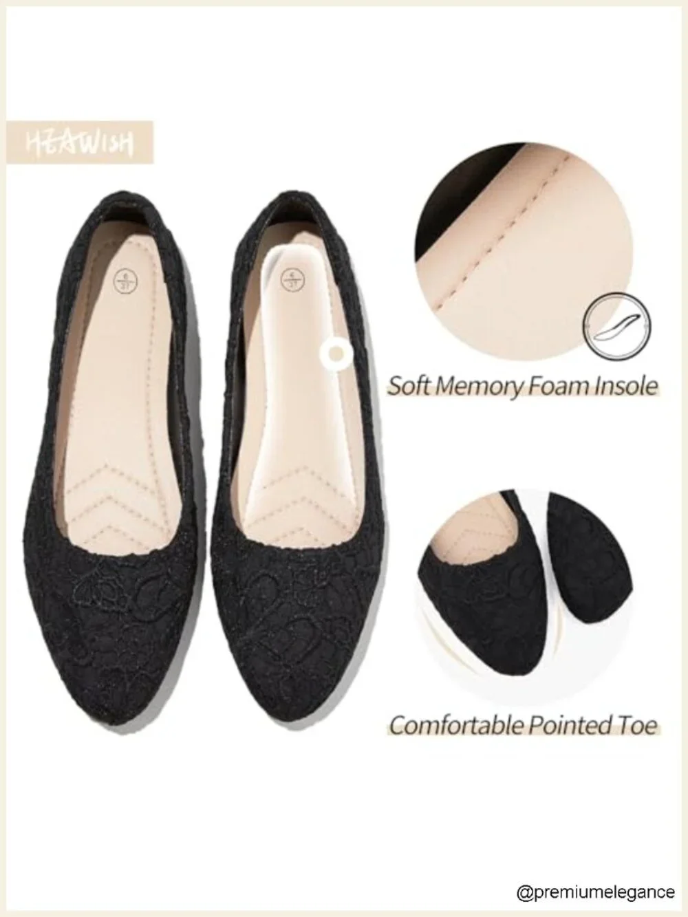 Flats with Embroidered Lace Ballet Flats Pointed Toe Comfortable Dress Shoes